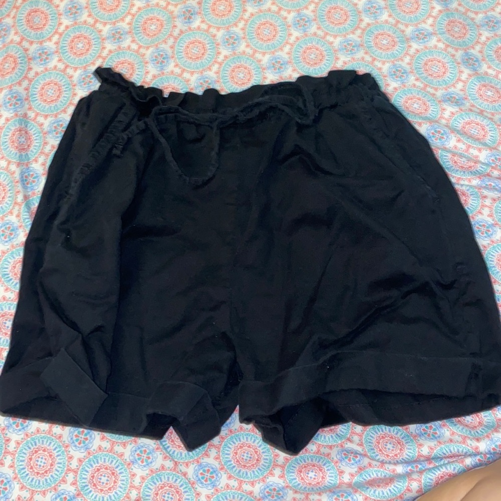high waisted black paper bag shorts